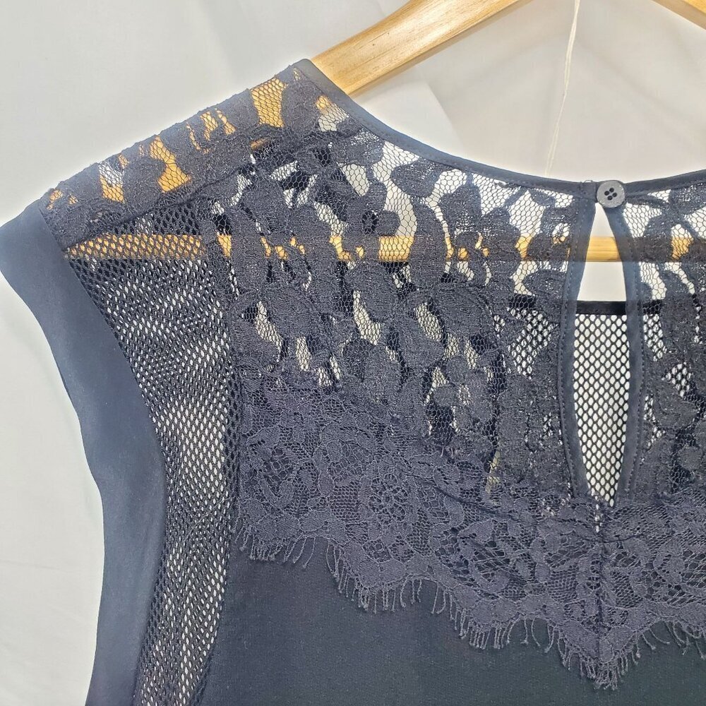 Rebecca Taylor Black Lace & Mesh Lightweight Sleeveless Top Blouse Small (A-10) - Picture 5 of 10